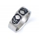 BAGUE ANNEAU HOMME ACIER MASSIF & TETE DE MORT ENFLAMMEE NOIR BIKER NEUVE