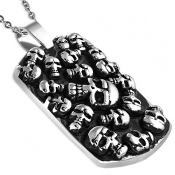 PENDENTIF HOMME BIKER ACIER MASSIF PLAQUE TÊTES DE MORTS + 1 CHAINE NEUF