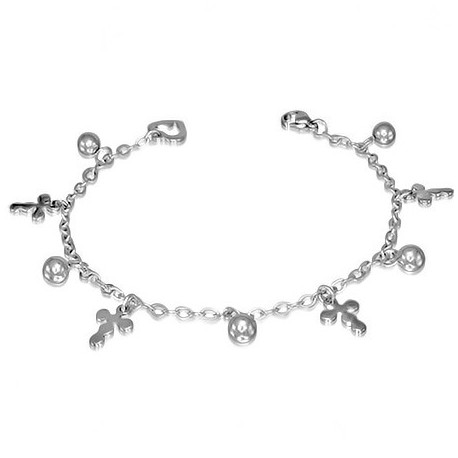 BRACELET BIJOU FEMME ACIER BRELOQUE ENFANT FILLE REGLABLE 19CM NEUF