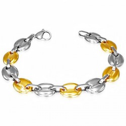 BRACELET FEMME ACIER & PLAQUE OR LARGE GRAINS DE CAFE 10mm