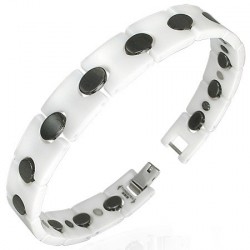 BRACELET GOURMETTE POUR HOMME CERAMIQUE NOIR & BLANCHE MAGNETIQUE