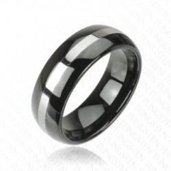 BAGUE DE FIANCAILLE HOMME VIRIL TUNGSTENE NOIR & BANDE ARGENT TENDANCE