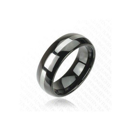 BAGUE DE FIANCAILLE HOMME VIRIL TUNGSTENE NOIR & BANDE ARGENT TENDANCE