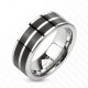 BAGUE ANNEAU DE FIANCAILLE HOMME VIRIL TUNGSTENE ARGENT 2 BANDES NOIR