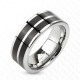 Men's tungsten silver engagement ring with 2 black lines