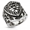 Men's signet ring solid steel shield lion biker