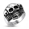 Men's steel signet ring with three biker skulls