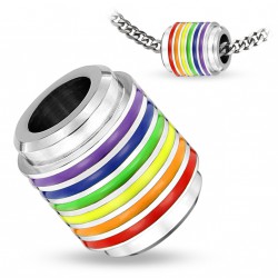 PENDENTIF HOMME FEMME ACIER CYLINDRE COULEUR GAY PRIDE + 1 CHAINE